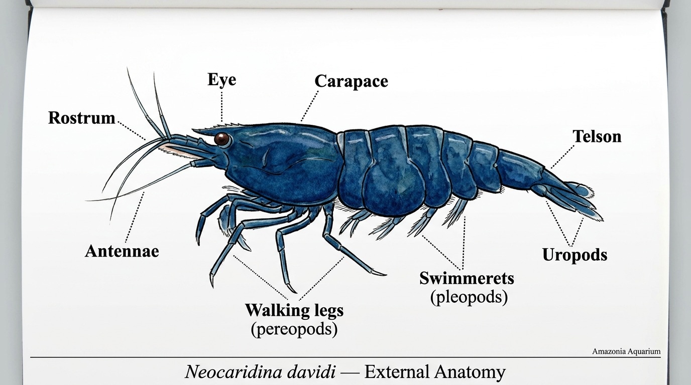 Blue Dream Shrimp anatomy and identification diagram