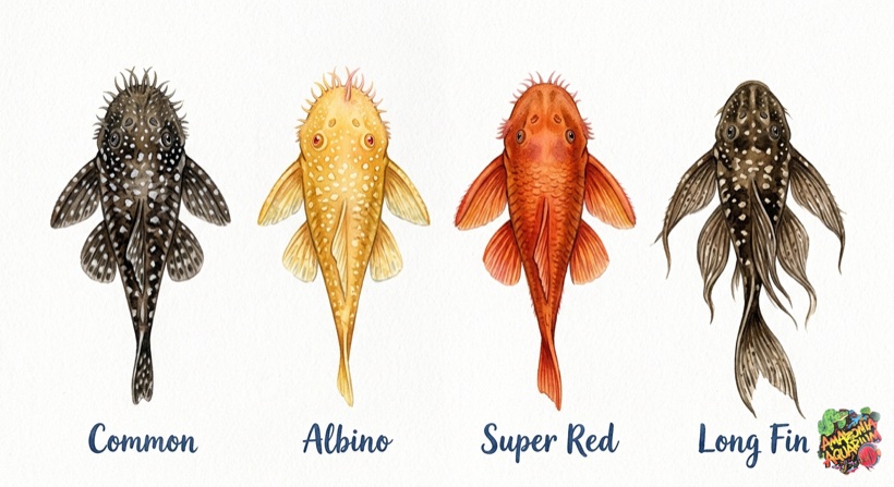 Male vs Female Bristlenose Pleco comparison — male with prominent nasal bristles, female with smooth snout