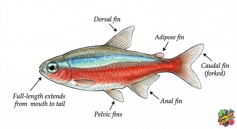 Cardinal Tetra fin anatomy diagram
