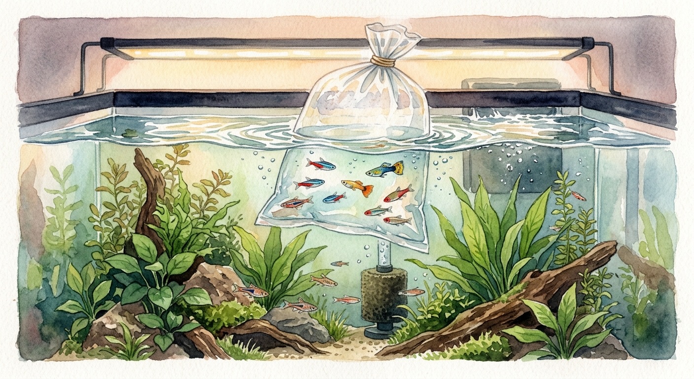 Fish acclimation - floating bag in aquarium