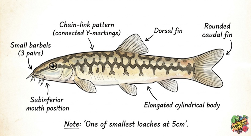 Dwarf Chain Loach fin anatomy diagram