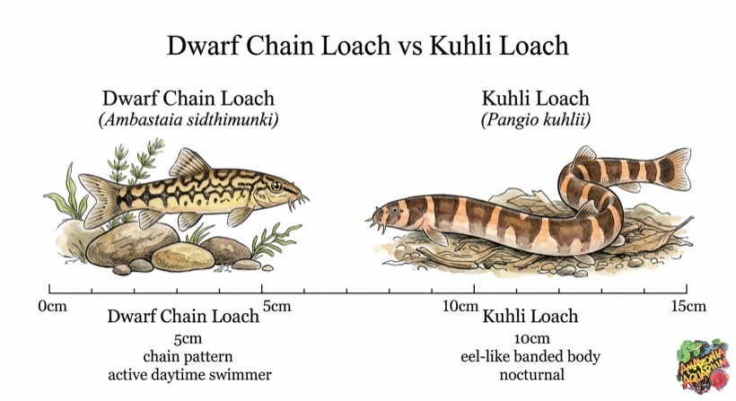 Dwarf Chain Loach male vs female comparison