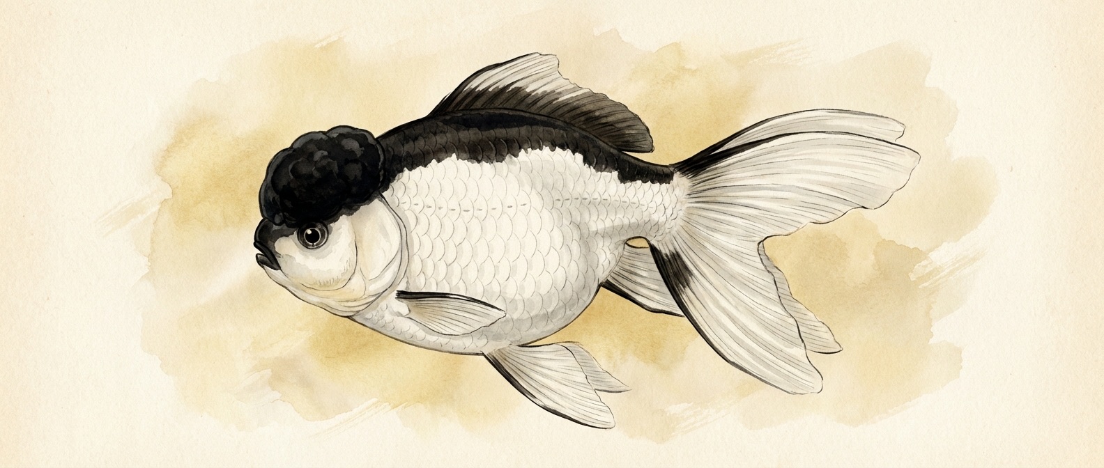 A Grade Thai Panda Oranda Goldfish — stark black and white contrast pattern