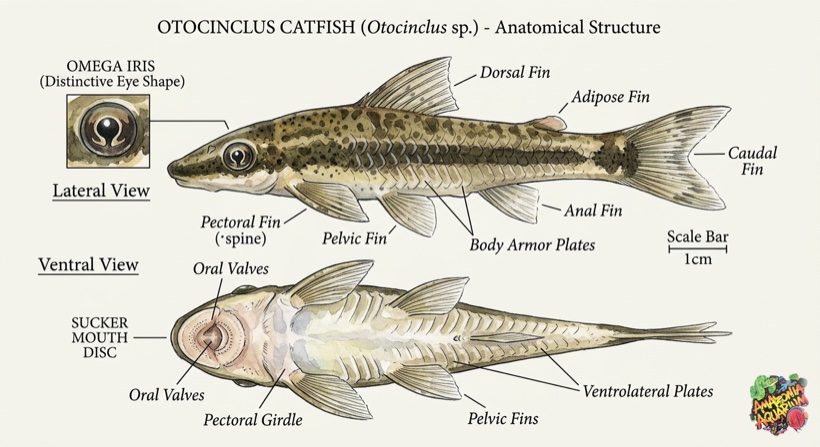 Otocinclus anatomy and identification diagram