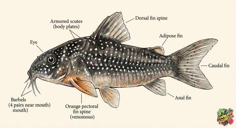 Sterbai Cory fin anatomy diagram